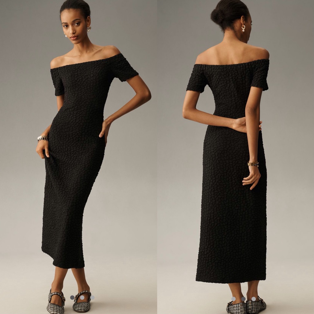 English Factory Off The Shoulder Textured Midi Dress